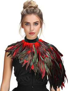 Feather Cape Shawl Costume Black Witch Wings Collar Adult Crow Neck, Halloween - Multicolor - View 6
