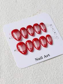 10片手工镂空心形红色美甲贴纸，白色性感甜美Y2K风格，适合女孩或女士在节日或特殊场合佩戴。 - 紅色 - 查看 3