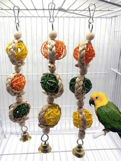 1 pieza/2 piezas/3 piezas Juguete de bola de vid de hoja de maíz para roer para pájaros, juguete colgante para roer para loros, juguetes pequeños especiales para aliviar el aburrimiento y el disfrute personal, colgante de jaula para pájaros, accesorios de colgante de jaula, suministros para pájaros