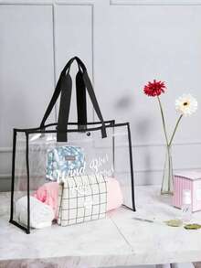 1pc Transparent Swimming Bag, Outdoor Beach Bag, Makeup Organizer Bag, Large Capacity Cosmetic Bag, New Transparent Visible Cosmetic Storage Bag, Waterproof Toiletry Bag With Large Capacity, Portable Storage Bag, Suitable For Halloween Gift