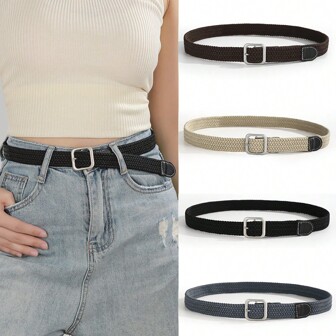 1 件纯色休闲松紧腰带，百搭简约