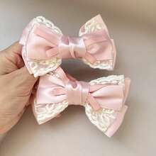 2/4 件套法式芭蕾风格粉色蕾丝蝴蝶结发夹，适合女士、刘海和侧发饰，优雅、爪夹、发夹、发夹、发夹，适合秋季时尚、秋冬女士服装，蝴蝶结，可爱
