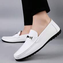 Mocassins à penny  véritable de luxe pour hommes, chaussures plates style tressé avec bande élastique, convenant pour le port quotidien au printemps/automne, les mariages, les fêtes, le bureau et les occasions d'affaires - Blanc - Voir 7