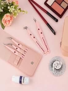5pcs/1pc Professional Eyelash Extension Tweezers Set, Including Precision Feather Tip Tweezers, Straight And Curved Eyelash Curler Tweezers, Round Head Feather Tweezers, Suitable For Beginners And Eyelash Technicians, Perfect For Placing Eyelashes And Shaping Eyebrows, Handmade, Delicate Craftsmanship, Women's Gift, Beauty Industry, Christmas, Halloween, Holiday, Back To School Gift, Makeup Essentials - Pink - View 3