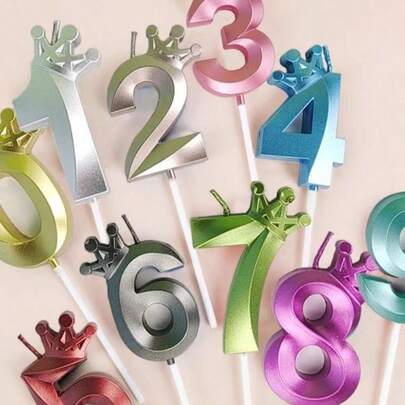0-9 Number Birthday Candles, Happy Birthday Cake Decorations, Birthday Party Decorations, 3D Crown Design Number Candles, Suitable For Birthday Cake Decoration, Baking Celebration, Party Anniversary