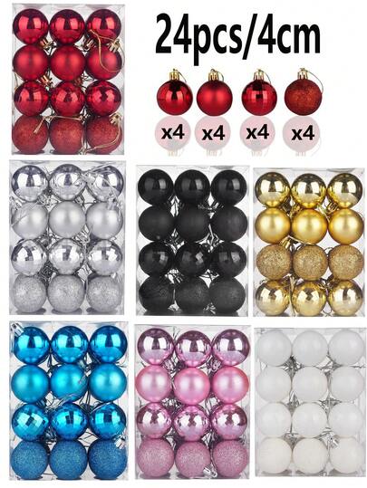 24pcs 4cm Christmas Ornament Balls, Plastic Shiny Electroplated Balls Christmas Tree Decorations - Holiday Decor Colorful Spheres Wedding Accessories Atmosphere Balls Home Decor Christmas Decorations Room Decor Winter