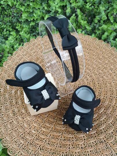 Sapatinho de bebê Com Tiara De Laço - Sapatilha Boneca Feminina Batizado