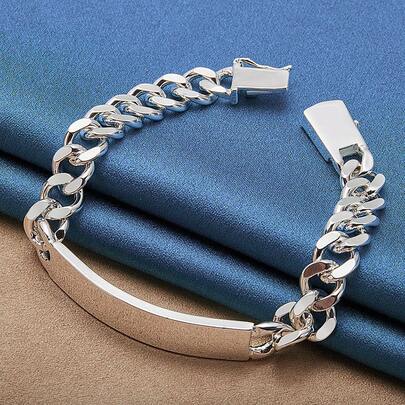 Pulsera de plata de ley 925 con diseño encantador de 20 cm, cadena de hombre de 10 mm, joyería de moda geométrica, envío gratis, precio de fábrica