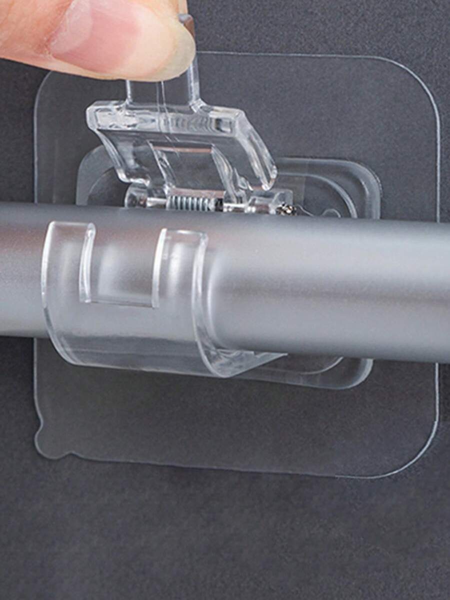 4入組pc材質透明窗簾桿掛鉤窗簾夾持架,免打孔膠片支架夾,橫棒門簾伸縮桿黏性掛鉤