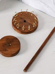 1pc Wooden Round Jewelry Display Stand, Walnut Color, Minimalist Design, Necklace, Pendant, Bracelet, Bangle Organizer, Christmas & Halloween Gift For Women