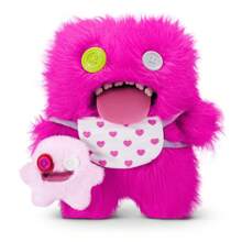 Spin Master Mini Rascals Series 9-Inch Plush Doll With Baby - Funny Ugly Monster Teeth And Heart-Shaped Bib, Plush Doll Gift For Children - Oogah Boogah (Pink) - View 2