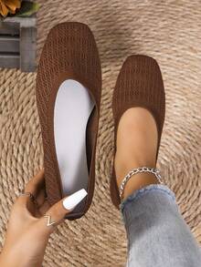 Women's Casual Knit Flat Shoes - Square Toe Slip-On With Tassel Detail, Lightweight Breathable Fabric Upper And Rubber Sole, Suitable For Walking, Home, Outdoor - Olive Green, Black, White, Brown, Comfortable For All Seasons, Casual Slip-On Mules, Synthetic Insole