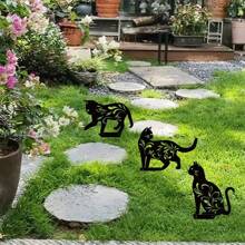 POSIGLOWTH 1pc Metal Iron Black Cat 3pcs/Set Animal Silhouette Garden Decoration, Halloween/Easter/Christmas Courtyard Horror Decoration, Ground Plug Ornament Art