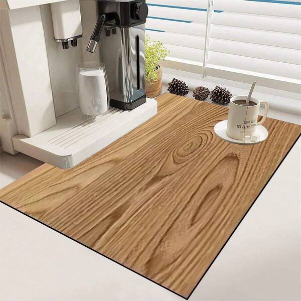 1 Stück Küchenablage mit Holzmaserung-Muster, super saugfähig, verdeckt Flecken, Abtropfmatte mit Gummirückseite, Multifunktionsmatte für Kaffeemaschine, Küchentheke, Geschirrständer