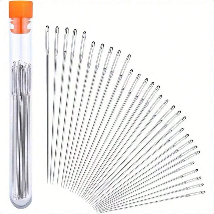 18 Large Eye Sewing Needles, Easy To Thread Hand Embroidery Needles, 5 Sizes To Meet Different Needs, Suitable For Hand Sewing And Cross Stitch, Polished Sharp - Multicolor - View 1