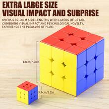 巨型魔方，3厘米/5.6厘米（18厘米）大号3x3速拧魔方，颜色匹配3D感官拼图盒，超大号生日圣诞节礼物，适合儿童和成人，解压玩具，益智玩具 - 彩色 - 查看 3