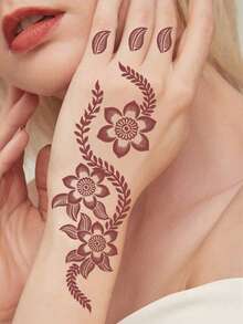 Henna Stencil, Temporary Tattoo Stencil For Hand And Foot - Black - View 2