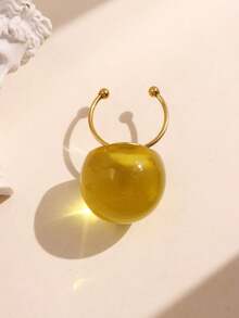 1pc Fashionable Elegant Minimalist Artistic Jelly Transparent Round Resin Stainless Steel Open Ring For Women, Suitable For Daily Commute, Street, Music Festival, Party, Evening Wear