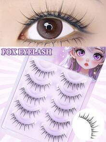 5 对交叉纤细假睫毛，动漫睫毛，透明茎，自然仿貂皮睫毛，蓬松假睫毛，自然假睫毛蓬松柔软戏剧性 3D 水貂眼黑色细长睫毛，2025 年夏季旅行必备品，节日礼物指南，海滩度假，露营旅行，欧洲背包旅行，条状睫毛，睫毛，睫毛，假睫毛 - 黑色 - 查看 2