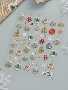 55D Relief Bronzing Gold Small Bells Nail Stickers Snow Trees Elk Nail Slider New Year Decor Wraps - Multicolor - View 5