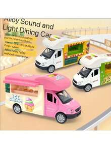 Ice Cream Truck Alloy Die-Cast Car Toy, Kids Pretend Play Food Vehicle, Simulation Popsicle, Pizza, Hamburger Car