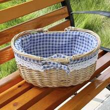 1pc Picnic Basket, Outdoor Picnic BasketSpring Outing Essential Storage Basket,Double Handle Picnic Basket, Snack FruitStorage Basket, Used For Living RoomDesktop Storage,Bedroom DecorationStorage,Classroom Office Storage, KitchenVegetable Food Storage, Tableware Storage - Multicolor - View 3
