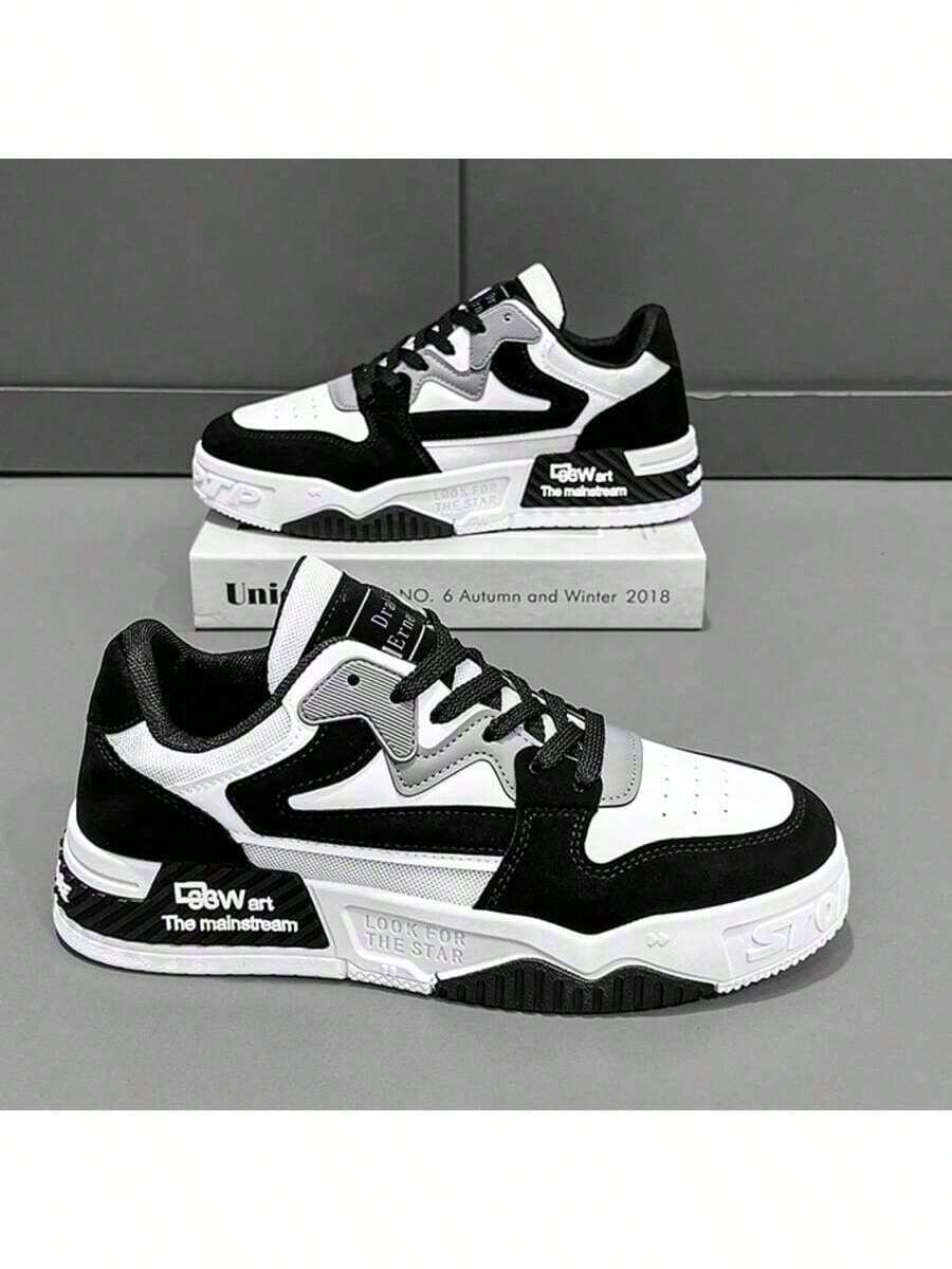 男士时尚拼色滑板鞋，舒适防滑厚底休闲运动鞋，适合户外活动