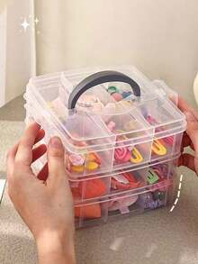 1pc Baby Hair Accessory Storage Box, Transparent Jewelry Box With Lid, Divided Compartments Jewelry Organizer Box, Multi-Functional Jewelry Packaging Box - Multicolor - View 4