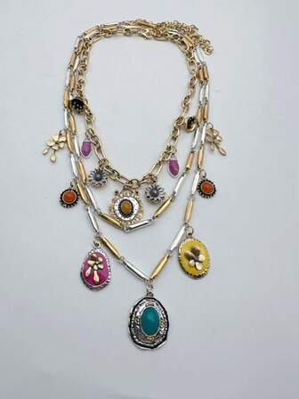 1 Set Fashionable Multi-Layer Vintage Flower Dopamine Color Necklace