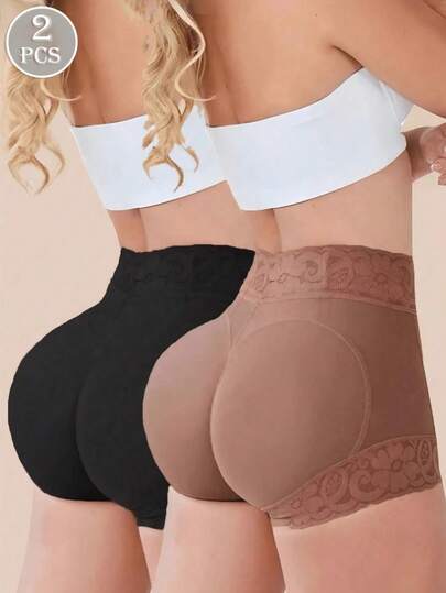 2 piezas Pantalones moldeadores deportivos, cintura alta que levanta el trasero, borde de encaje antideslizante, adecuado para leggings de yoga, pantalones ajustados, deportes, fitness, yoga y talla grande ocasiones de primavera