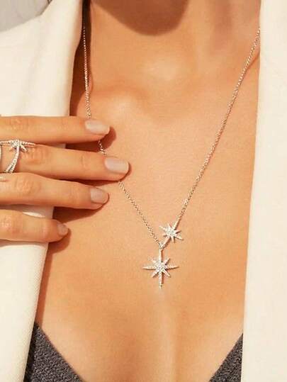 1pc Summer Octagon Rhinestone Pendant Necklace, Fashionable & Versatile Jewelry Accessory For Women