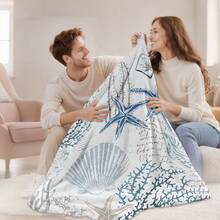 Flannel Throw Blanket With Ocean Theme Shell Coral Design, Soft Cozy Warm Comfortable Lightweight, Romantic Gift For Valentine's Day Anniversary Beach Vacation, Nautical  Relaxing For Couples - màu hỗn hợp - Xem 5