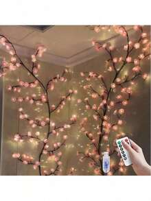 1pc 72 LEDS Cherry Blossom Tree Branch Lights For Wall,Cherry Blossom Lights With Remote,Timer,8 Lighting Modes,Flexible Willow Vine Twig Fairy Light,Floral Wall Decor For Bedroom Home,Spring Decor US - 粉色 - 查看 1
