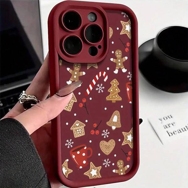 1pc Cute Christmas Cookie Pattern TPU Shockproof Phone Case, Compatible With Apple 17/17Pro/17ProMax/16/15ProMax/15Plus/15Pro/15/14ProMax/14Plus/14Pro/14/13ProMax/ProMax/12ProMax/12Pro/12/11ProMax/11, Perfect Christmas, New Year, Easter Gift For Family And Friends, Best Christmas Choice