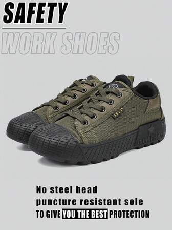 一双男士无钢头工作鞋，防刺穿、抗冲击，适合建筑工地使用。防滑抗震高帮工作靴，适合日常穿着、工业环境、时尚场合、园艺、仓库作业、户外探险徒步、建筑工地日常运动鞋、户外锻造车间防护鞋。