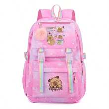 Cute Capybara Soft Nylon Backpack - Lightweight, Large Capacity, Plush Ball Decor, Suitable For School And Commute, Available In Blue/Rose Red/Pink/Purple, Travel Backpack, Back To School Gift, School Supplies, Essentials, Sprayground Backpack, Office Supplies, Valentine's Day Gift - Multicolor - View 15