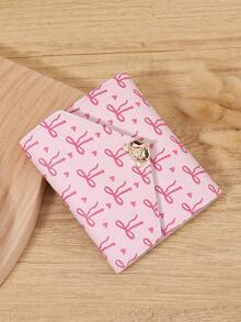 Pink Love & Bow Print 3-Fold Wallet Purse, Fox Head Metal Hardware With Multi-Card Slots, ID Window & Bill Compartment, Unisex Slim Compact For Daily Use, Travel & Shopping, Cute Lightweight Accessory - Pink - View 10