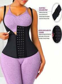 1pc Women Sweat Suit Shapewear Snap Front Bra Strap Camisole, Tight Compression Waist Slimmer Thermal Underwear - Black - View 4