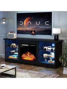 58" Modern Fireplace TV Stand With 18" Fireplace For Living Room, Entertainment Center For TVs Up To 65" With Leg Lights And Adjustable Glass Shelves - Xem 7