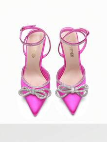 Women's Rhinestone Ankle Strap High Heels Destiny Closed Toe Strappy Heels Sexy  Pumps Wedding Bridal Party Prom Dress Shoes - 玫紅色 - 查看 6