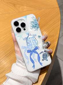 Funda de teléfono de alta calidad con acabado brillante, diseño de tortuga marina azul y lazo, compatible con Apple 16 Pro Max, 14, 13, 12, 11 Pro Max, XS Max, XR, Plus, puede usarse como regalo de cumpleaños, para novia, novio o para uso personal