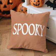 1pc Halloween Theme Single-Sided Printed Throw Pillow Cover - Peach Velvet Cushion Cover 45*45cm