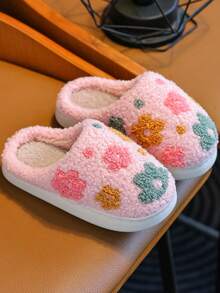 Pantuflas de niña para otoño/invierno, pantuflas acolchadas cómodas y cálidas con forro de peluche y bordado para niños pequeños/niños pequeños/niños mayores para interiores/exteriores - Rosa - Ver 5