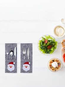 4-Piece Christmas Cutlery Storage Bag Set - Felt Santa Design (Including Knife And Fork Bags, Portable Tableware Holder Pockets) Cute Holiday Table Decoration For Christmas Party Gatherings - Multicolor - View 9
