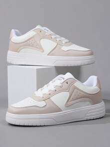 Casual Sneakers Shoes For Women,Lace-Up Leather Sports Shoes,Fashion Round Toe Low-Top,Fashion Breathable Shoes Students,Skateboarding,Suitable For Students, Lightweight EVA Sole Footwear - Beige - View 4
