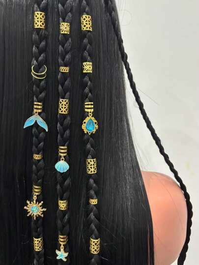 29 piezas/30 piezas/45 piezas Anillos para el cabello con perlas barrocas y conchas marinas - Conjunto de joyas para el cabello estilo boho oceánico para trenzas, accesorios para el cabello de festival y playa