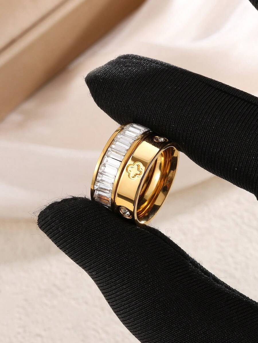 2 件不锈钢 18K 镀金四叶草戒指，优雅女士袖口首饰，适合日常佩戴和送礼