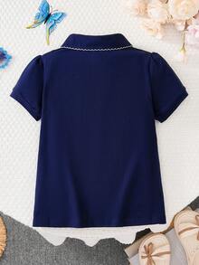 Tween Girl Embroidery Detail Polo Shirt - Royal Blue - View 7