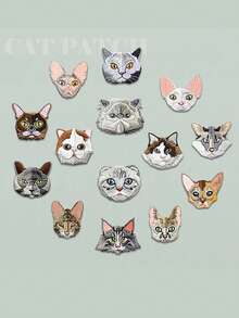 1 Peça Adesivo de Remendo de Roupas com Bordado de Gato Cartoon de Ferro, Decoração de Caderno, Adesivo Autoadesivo para Roupas, Verão, Escola