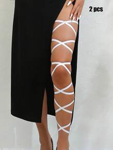 1pc Leg Chain With Elastic Strap, Black Color, Multi-Layer, Personalized, Sexy, Harajuku Style